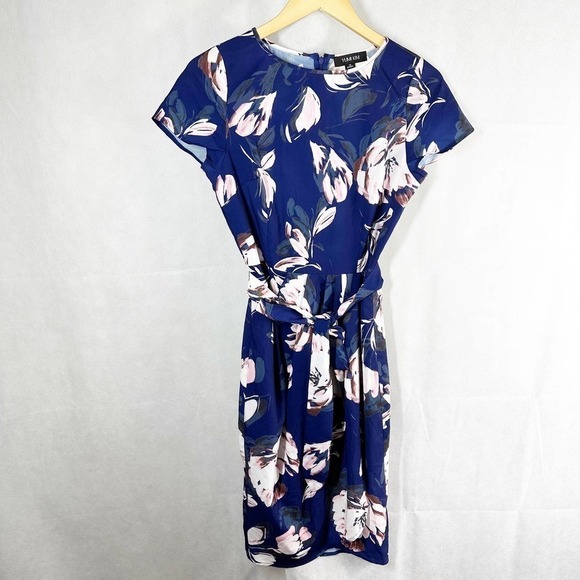 Yumi Kim Blue Floral Faux Wrap Sheath Dress Size Small - Picture 1 of 8
